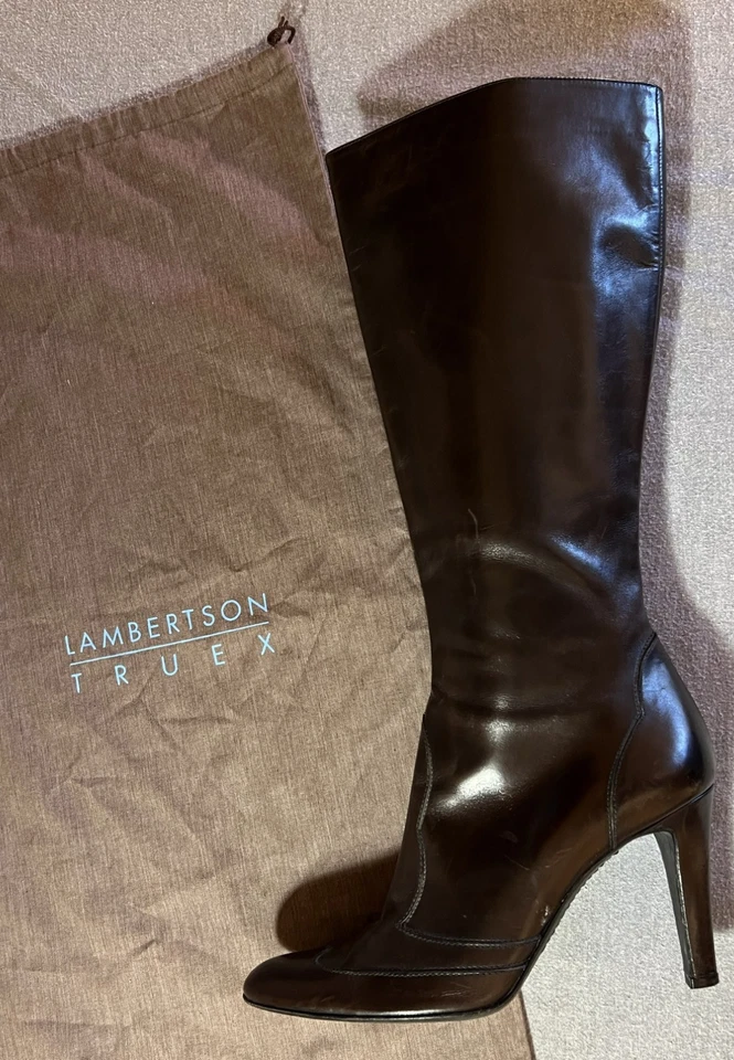 Lambertson Truex Women’s Brown Leather Heeled Long Boots Size 7.5 Made in Italy - Image 3 of 4