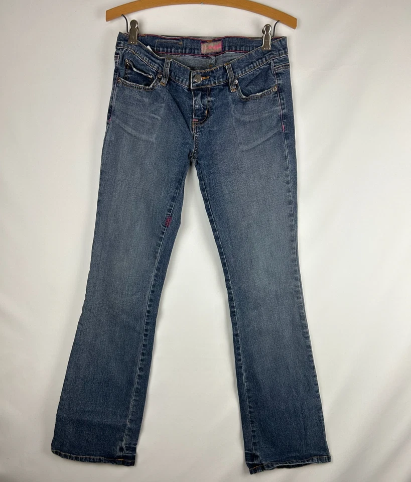 Jeans jeans feminino raro Y2K FOX Racing cintura baixa boot cut -Ótimos detalhes! Tamanho: 7 - Imagem 3 de 4