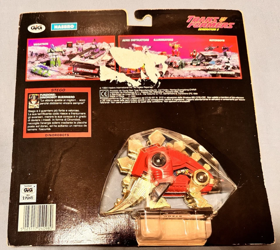 Transformers Snarl Original G2 1994 Dinobot Red MOSC Sealed Italian Card - Image 2 of 4