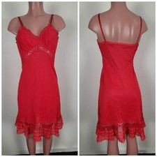 Vintage Crystal Pleats Sz 34 Nylon Full Slip Lace Bodice Red Sissy Adjustable