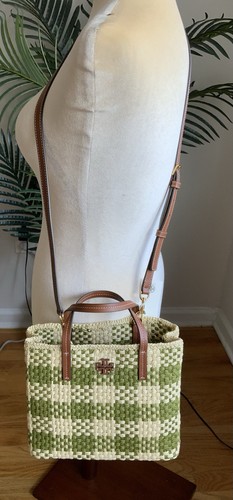 NEU MIT ETIKETT TORY BURCH BLAKE STROH BEUTELTASCHE/UMHÄNGETASCHE SALBEI & CREMEFARBEN - Bild 6 von 9