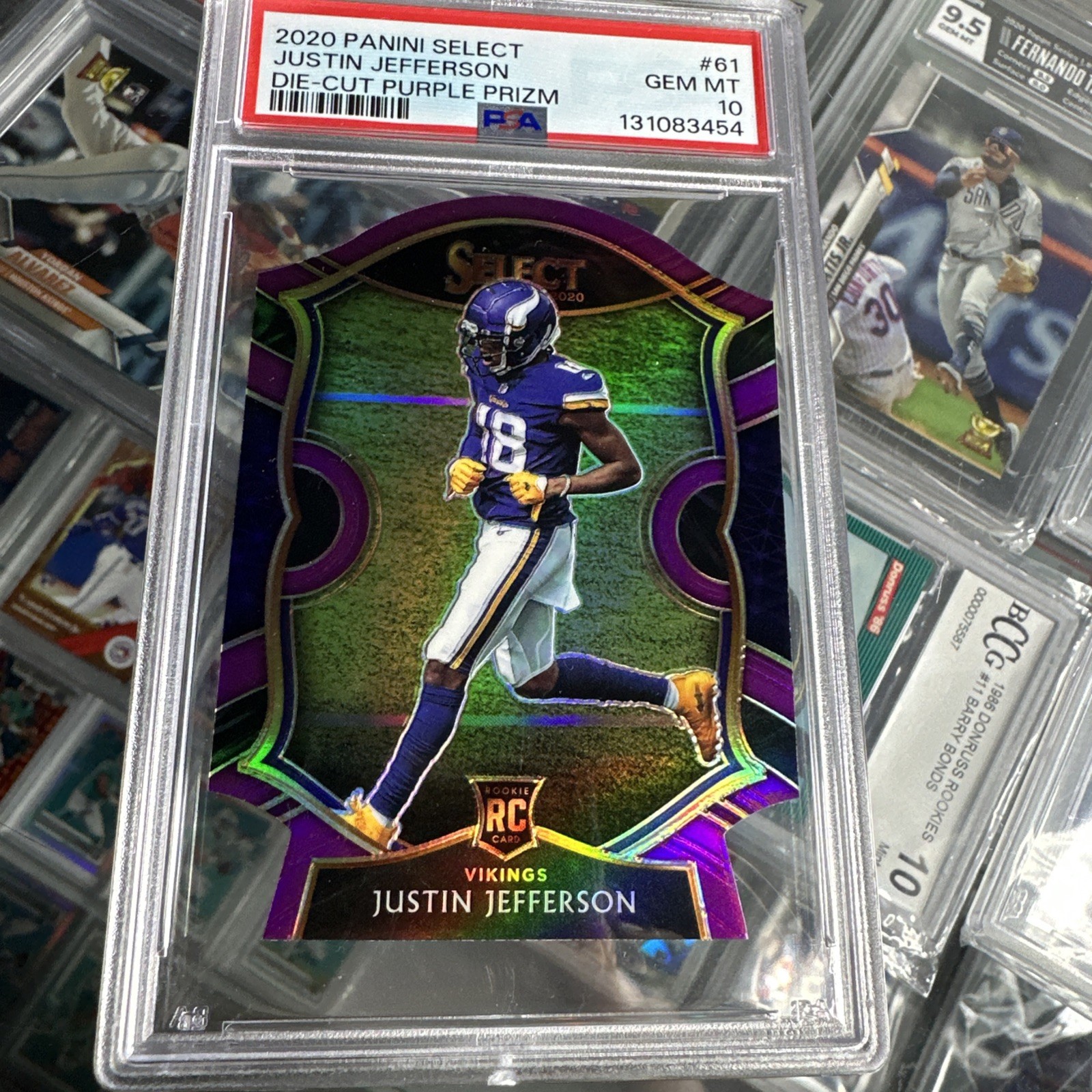2020 Select Justin Jefferson RC Purple Prizm Die Cut Concourse #61 PSA 10