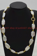 New Natural 15x20mm White Rectangle Baroque Freshwater Pearl Necklace 18" AAA
