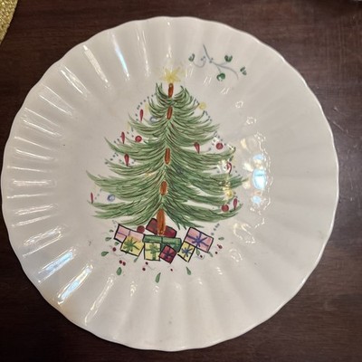 VINTAGE Blue Ridge HAND-PAINTED Christmas Tree W/MISTLETOE 10-1/4'' Plate Gem