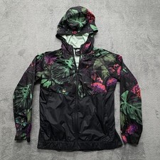 Nike Jacket Youth XL Black Green Floral Hooded Windbreaker Full Zip CN6278-343