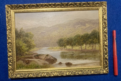 S E Hagley Landschaft Schottisch ? Flussszene, Öl auf Karton signiert, 25/18cm