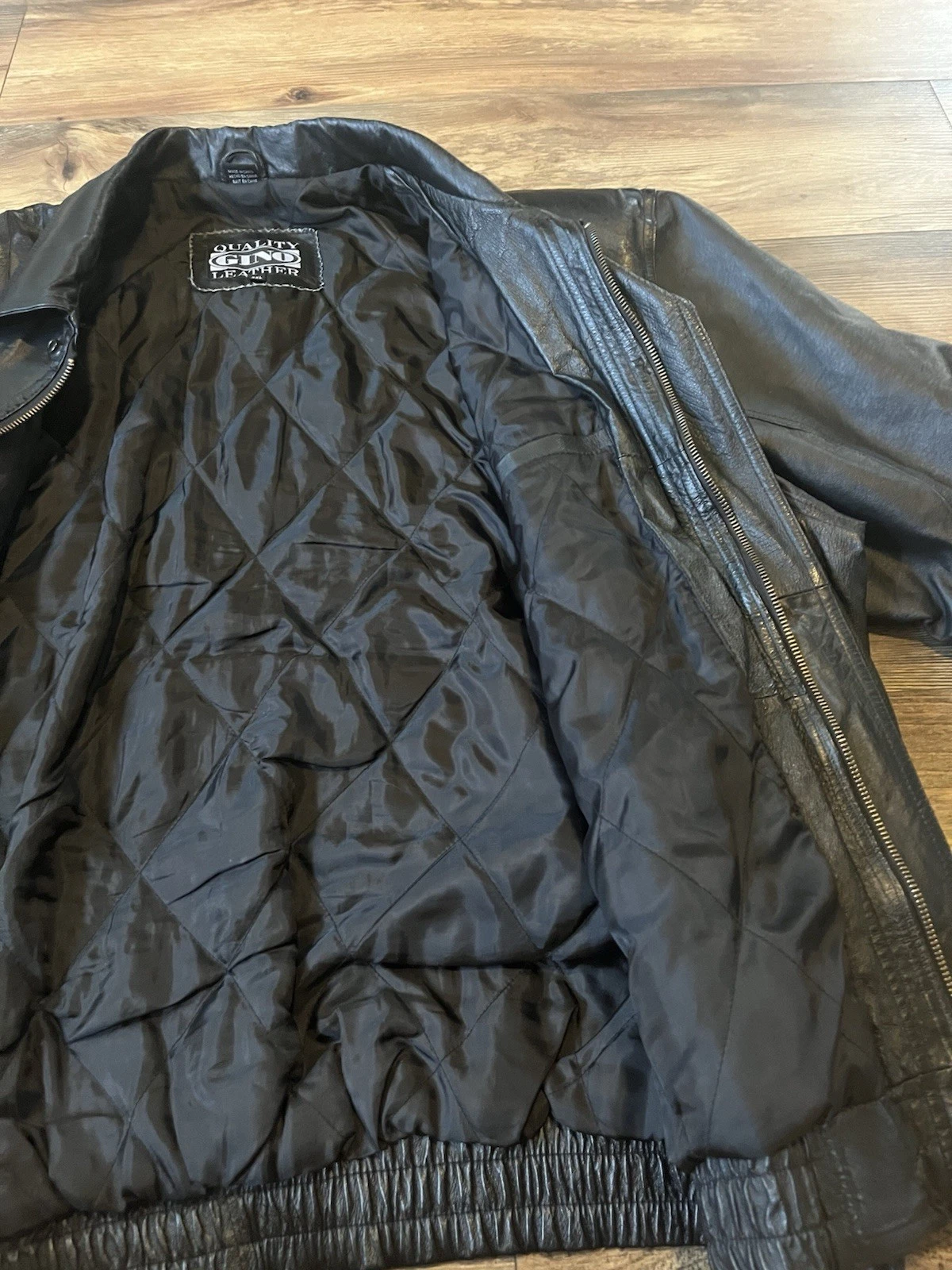 Vintage Quality Gino Leather Jacket Black Bomber Collared Coat 3XL Excellent - product detail image 7