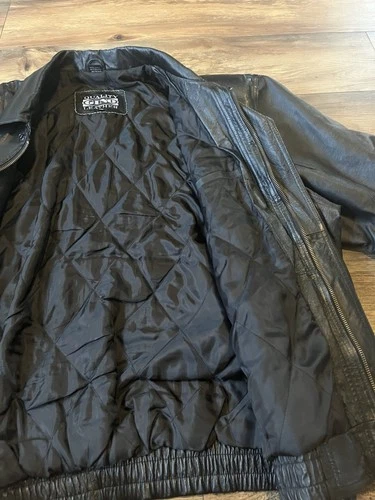 Vintage Quality Gino Leather Jacket Black Bomber Collared Coat 3XL Excellent image 7