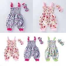 Cute Bloomers Pants Bodysuit Playsuit Outfit Set Toddler Baby Headband Jumpsuit