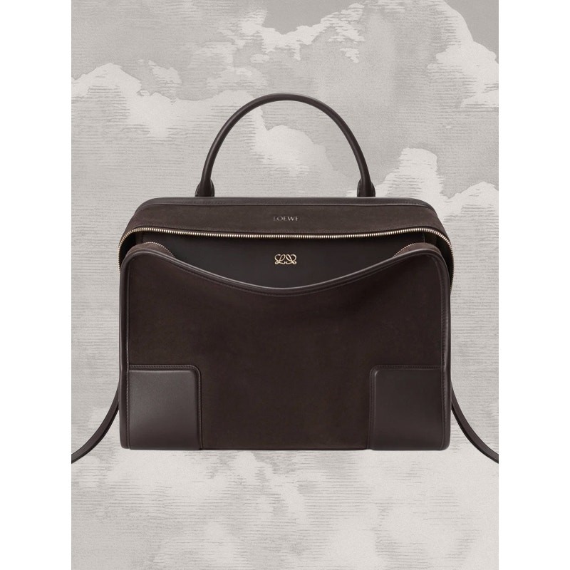 LOEWE Amazona Large 180 bag suede dark chestnut brown satchel crossbody shoulder