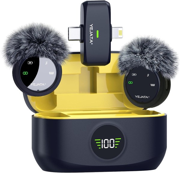 Micrófono inalámbrico 2 en 1 para iPhone y Android, Mini micrófono con re