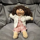 Cabbage Patch Kids 1982 Signed Girl Doll Brown Yarn Hair Pink Gingham Dress