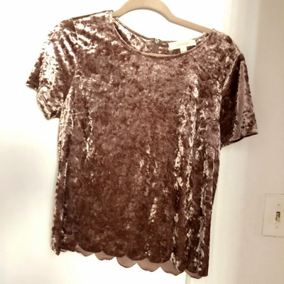 Onetheland Women Shirt Crushed Brown Velvet Short Sleeve Round Neck Size Small 