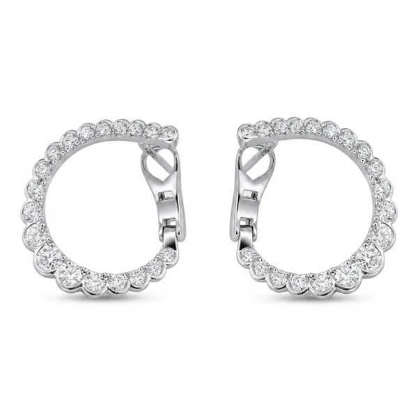 Hearts On Fire Aerial Regal Diamond Hoop Earrings 18K White Gold Small 1.03Ctw