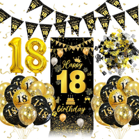 18 Geburtstag Dekorationen Schwarz Gold Mit Lange Banner FüR Jungen MäDchen | 18