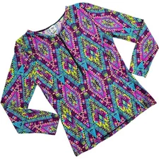 RikWil Rash Guard Multi Geo Print Stretch 1/2 Zip Swim Top Women’s Size XL