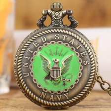Antique Navy Design Men's Analog Quartz Pocket Watch Necklace Chain Souvenir