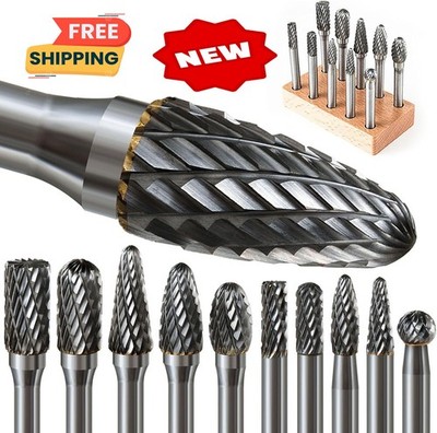 Juego de 10 fresas de carburo de tungsteno de 1/4'' con vástago de 1/4'' y soporte