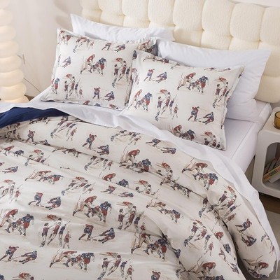 Queen Size Bedding Sports 100% Cotton Percale Duvet Cover Set 3-Piece Vintage
