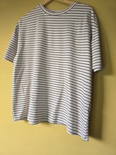 Primark Edit Striped Oversized T-Shirt Size L 14 16 Cream Black Boxy Tee Viscose