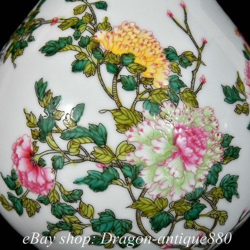 Soldes Paire de vase bouteille 9,2" chinois Qianlong Makred fencai porcelaine fleurs oiseaux