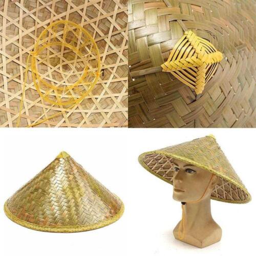 1pcs Chinese Oriental Coolie Straw-Bamboo Sun Hat Farmer Rice Hat Fishing UK New - Picture 4 of 12