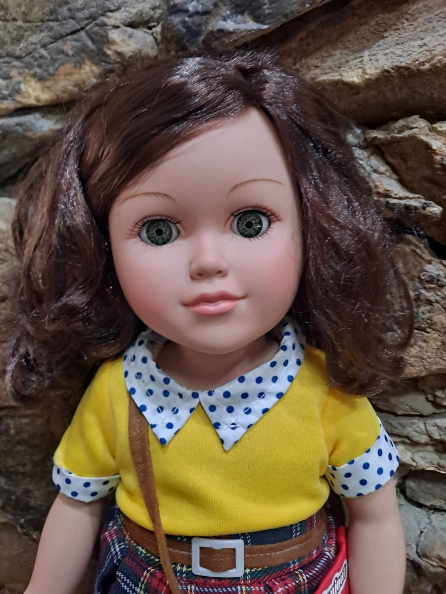 2013 CITITOY - BROWN HAIR GREEN EYES PLAID SKIRT YELLOW SWEATER 18"  GIRL DOLL