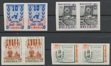 LIBERIA 1955 10 years United Nations (UN) superb set U/M VARIETIES: IMPERFORATED
