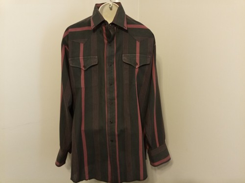 Panhandle Slim Mens Shirt Size 17-35 Black Pink Striped Pocket Button Up Casual - 第 2/9 張圖片