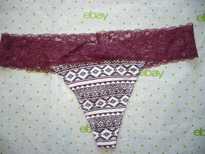 Rue 21 Women's Thong Panties LARGE Burgundy Southwestern Pattern Lace Waist
