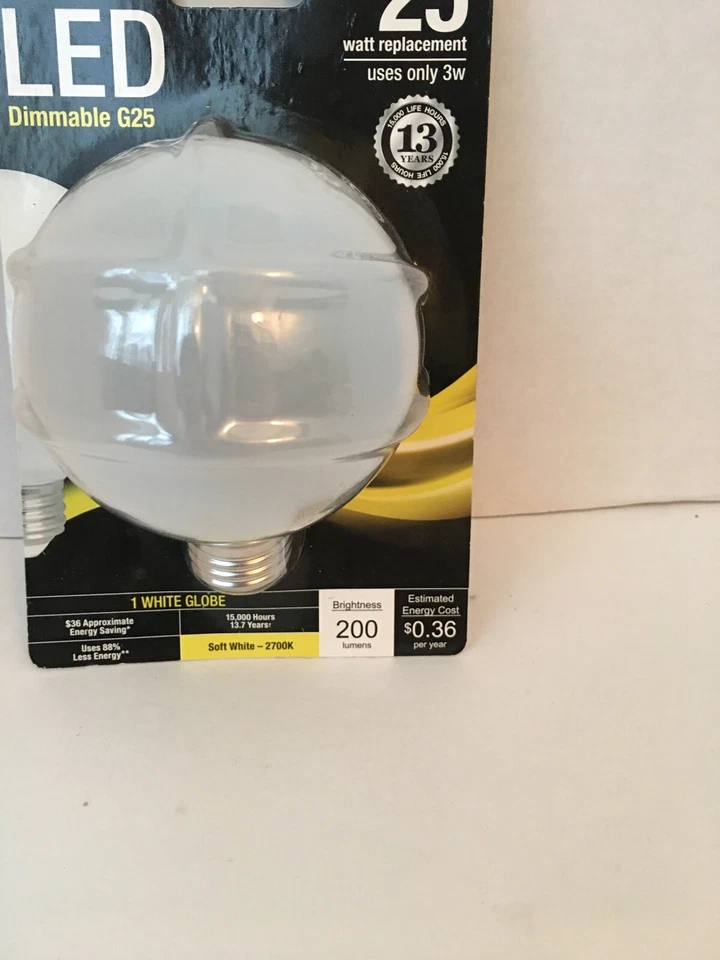 G25 2.5W 827 Dim Led2700K Frst, Part BPG2525/F/827/LED, by Feit Electric - Image 3 of 4