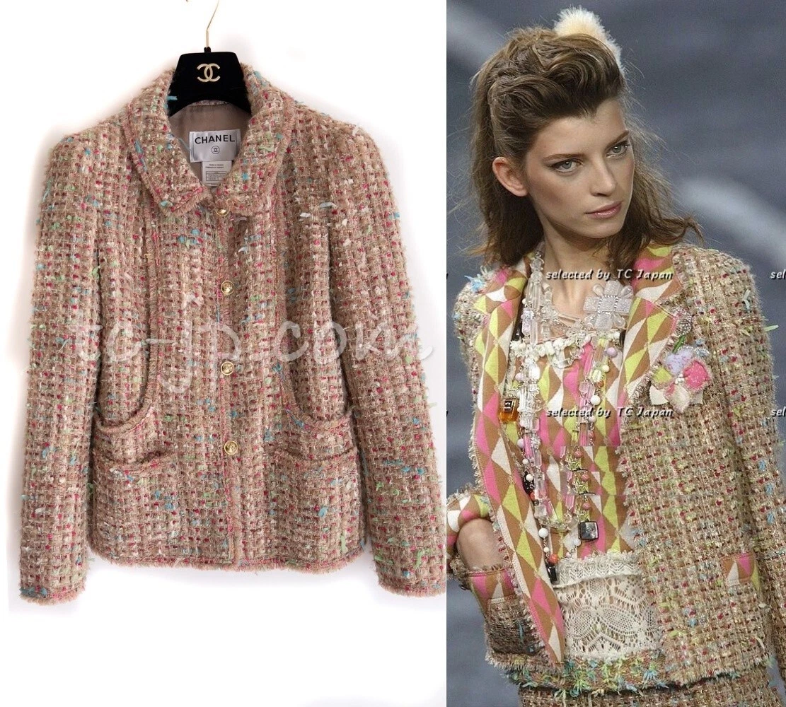 Chanel Excellent 08a Lesage Tweed Plaid Blazer Pink Fringed Jacket 42 Us 10  Auction