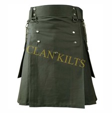 Scottish Handmade Traditional Olive Green Utility Kilt For Men Custom Kilt