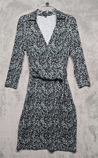 Ann Taylor Dress Womens Sz 8 Green Black Gray Faux Wrap Midi V Neck Stretch