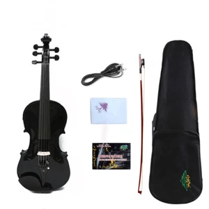 Noir 4/4 5 Chaînes de violon électrique à la main Ebène Pièces d'épinette acoustique Violon