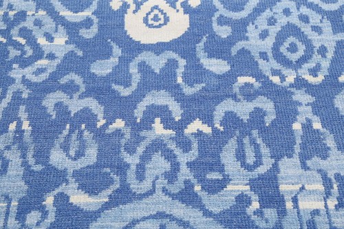 Blue Abstract Oriental Area Rug Wool/ Silk Hand-Knotted 5x8 Contemporary Carpet - Picture 7 of 12