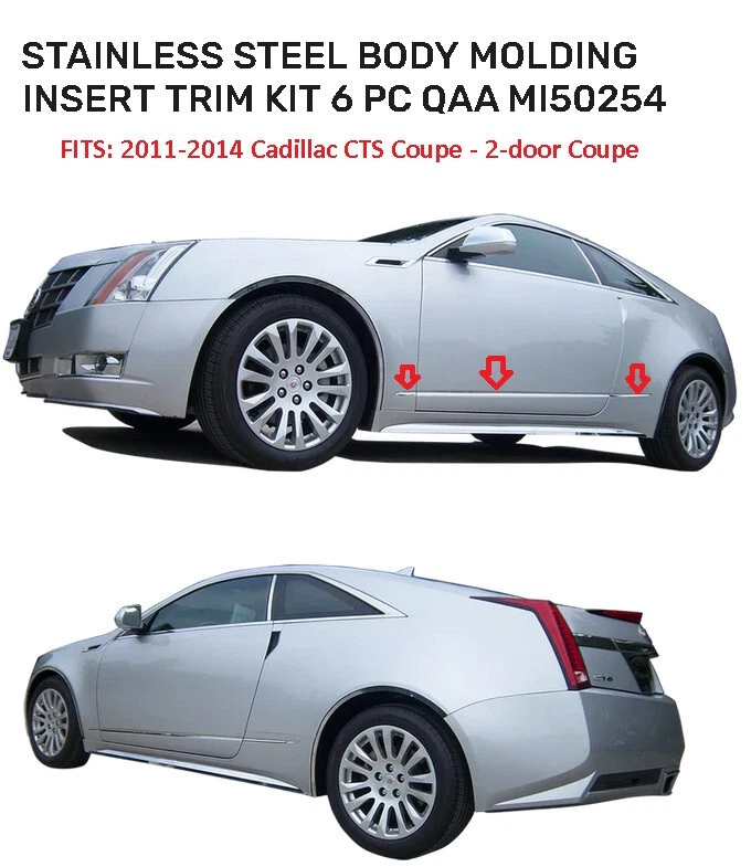 6-Piece Flat Stainless Steel Side Molding Trim For 2011-2014 Cadillac CTS Coupe – Chrome Mirror Finish