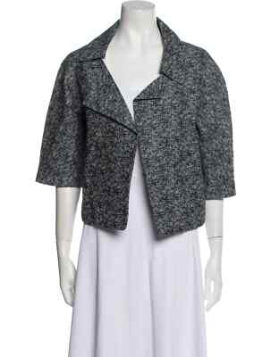 Mackage Blazer Women S Gray Leather Trim Embellishment Shawl Collar Button Front