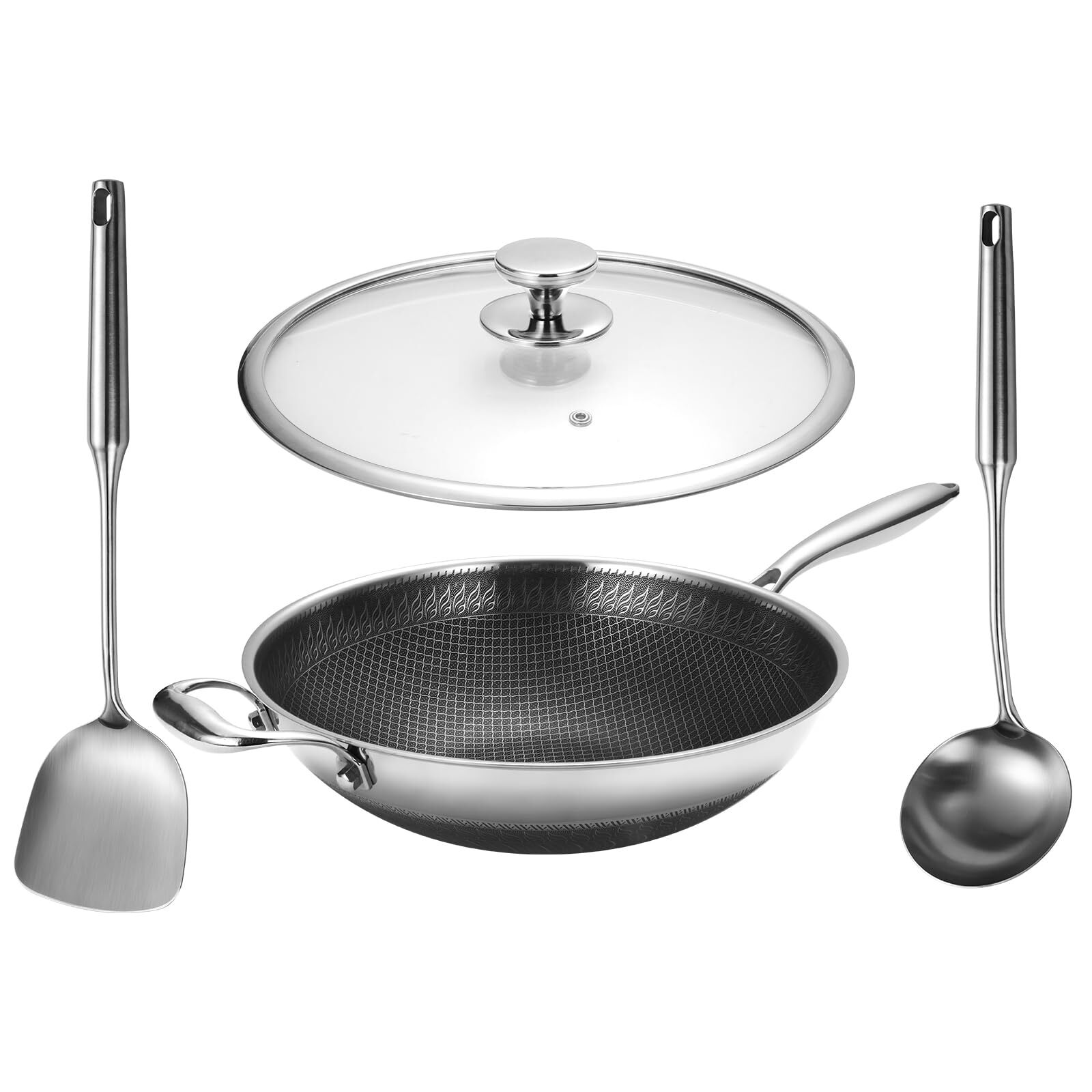 Nonstick Wok 12 Inch with Tempered Glass Lid, Stir-Fry Pan with Stay-Cool Han...