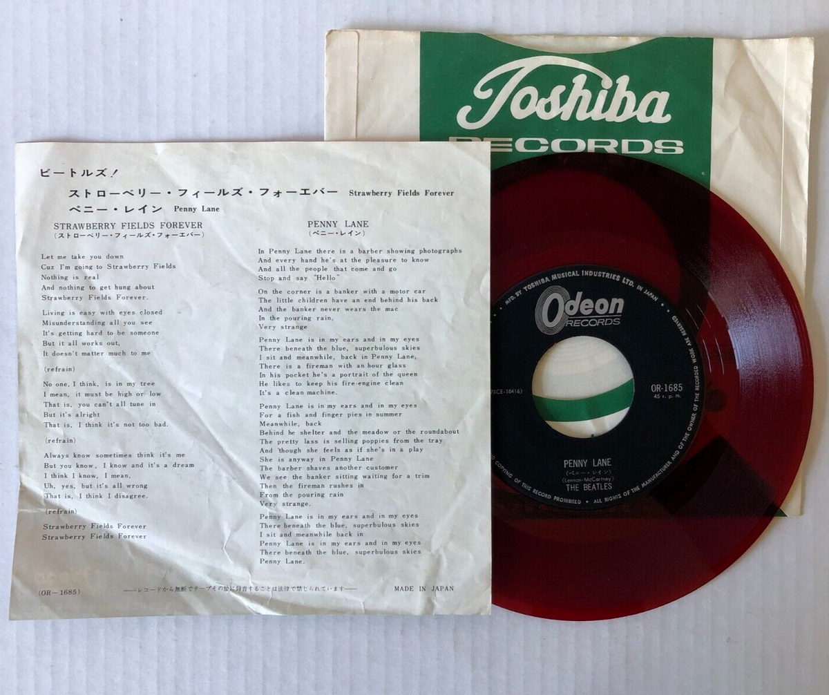 Beatles STRAWBERRY FIELDS FOREVER 1967 Odeon Japan RED Vinyl +