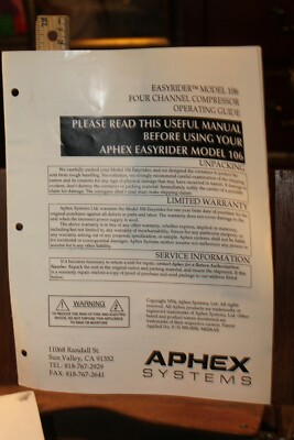 Vintage Electronics Manual Only 1994 APHEX Easyrider Model 106 4 Channel Comp 