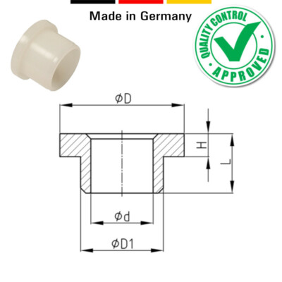 4 Boccole Di Supporto In Plastica PA - Con Flangia, Foro 20mm, Diametro 25mm, Naturale