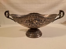 Vintage Zinnschale VERSILBERT, Schmuckschale mit Blumendekor