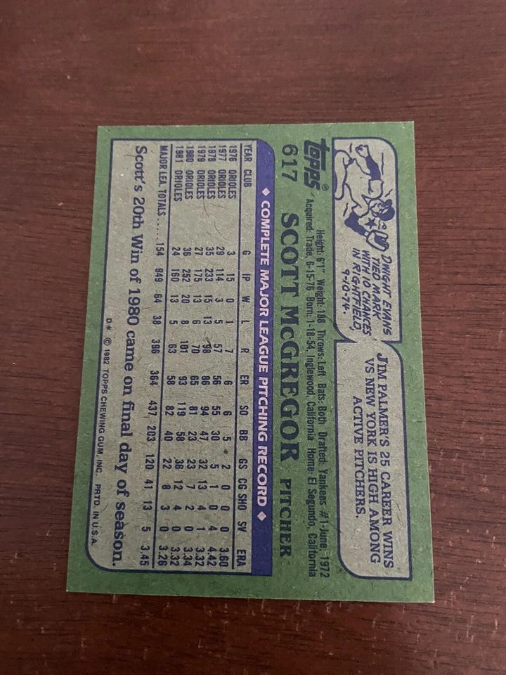 1982 Topps Scott Mcgregor Autographed Baltimore Orioles #617 Baseball Card - Image 2 of 2