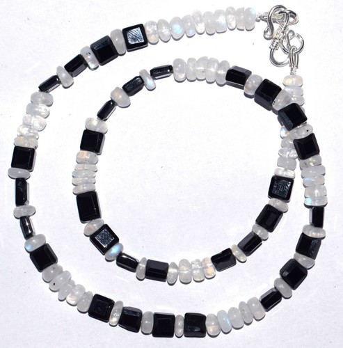 925 Fine Silver Spinel - Moonstone Gemstone 3-6 mm Beads 30" Strand Necklace HNB - Picture 8 of 8