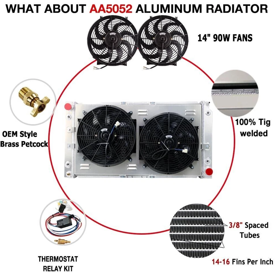 FOR 1994-1996  CHEVY IMPALA CAPRICE 5.7L V8 AT 3-ROW RADIATOR+SHROUD FAN+RELAY - Изображение 4 из 4