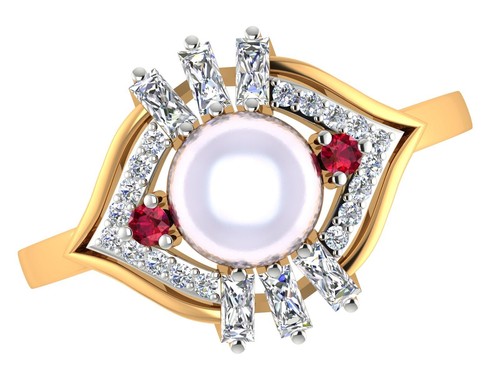 18k Yellow Gold 2.30Cts Natural Pearl Ruby Diamond women Ring Gift - Picture 2 of 6