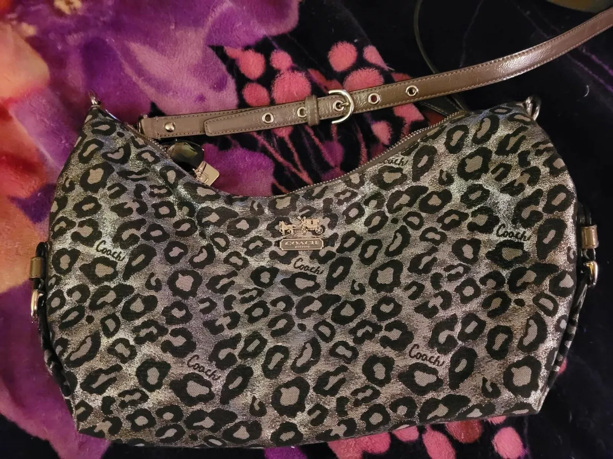 Coach purse black store and silver leopard print