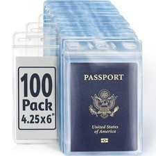100 Pack 4x6 Inch Passport ID Card Holders Zipperless Vertical ID Badge Holder