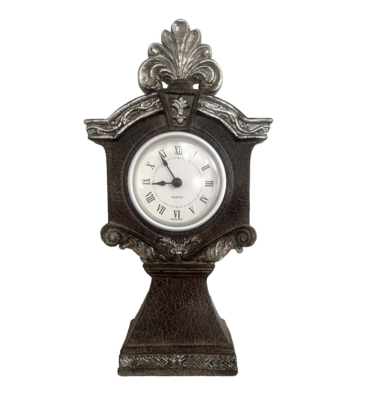 Decorative Shelf Quartz Clock Battery Operated Rustic Brown 9” high 4.75” wide